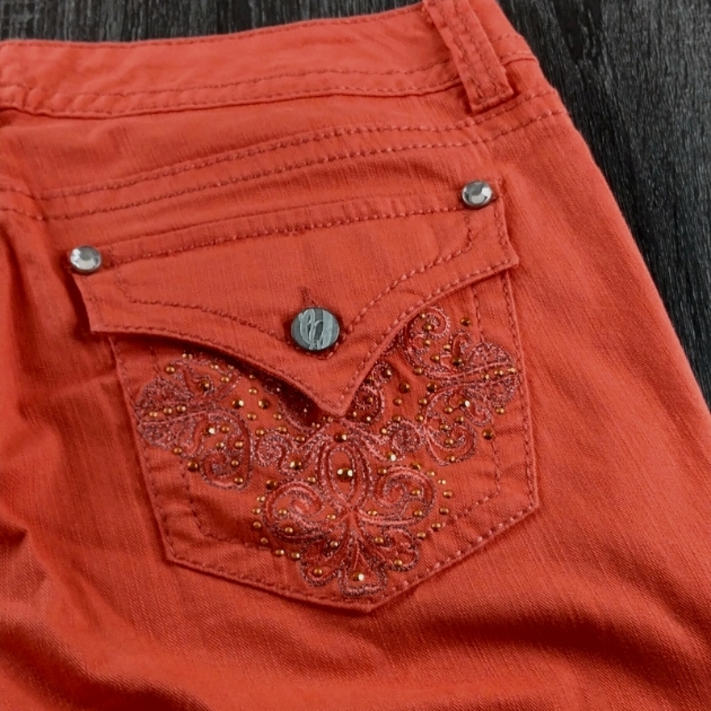 Nine West Missy Capris 8/29 Orange/Coral 2 Back Pocket Sparkle Embellishments - Picture 4 of 16